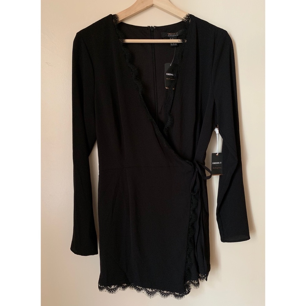 Forever 21 • M • Long Sleeve Wrap Skort Romper Black